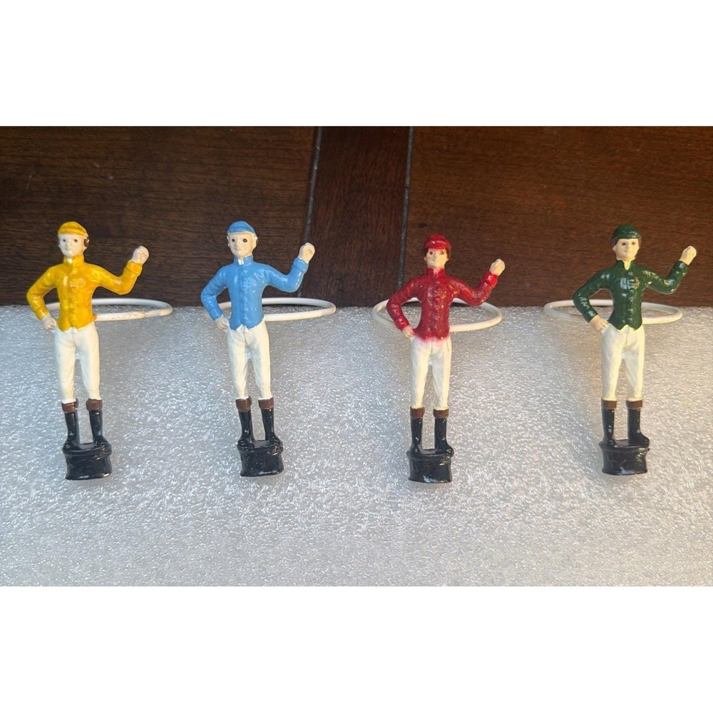 RARE Equestrian Jockey Napkin Ring Holders 4 Set "21" Club Cast Iron Collectible